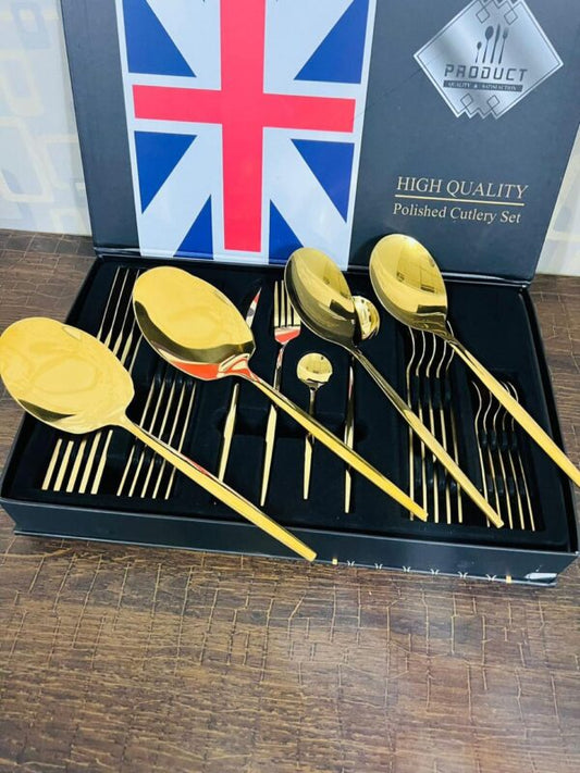 Lot Imported Pure Golden 28 Pieces Cutlery set