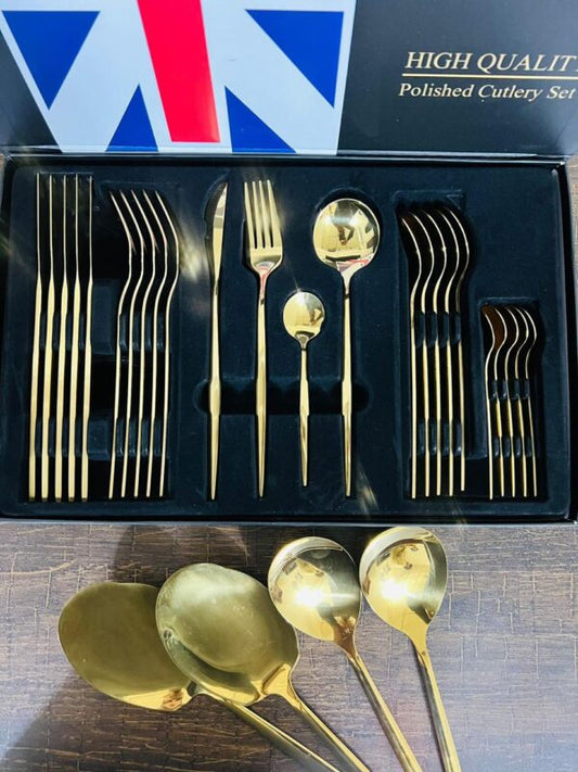 Lot Imported Pure Golden 28 Pieces Cutlery set