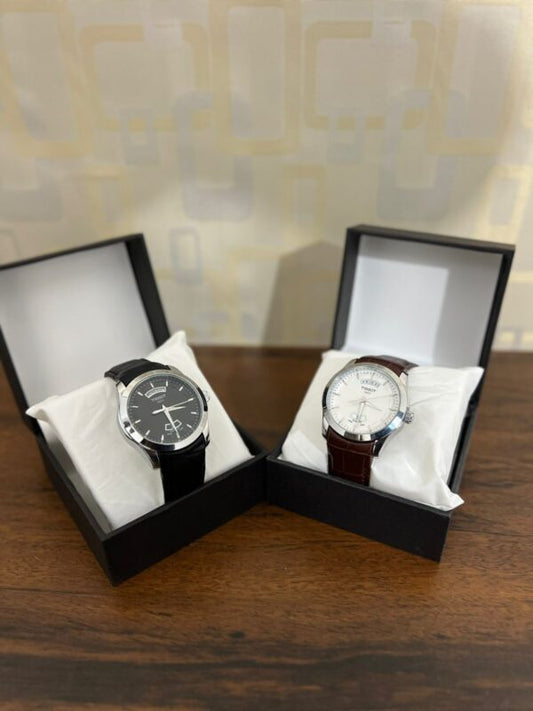 Swiss-Made Tissot Leather Watch with Full Day-Date Display, 100M Water Resistance, and 1-Year Free Warranty